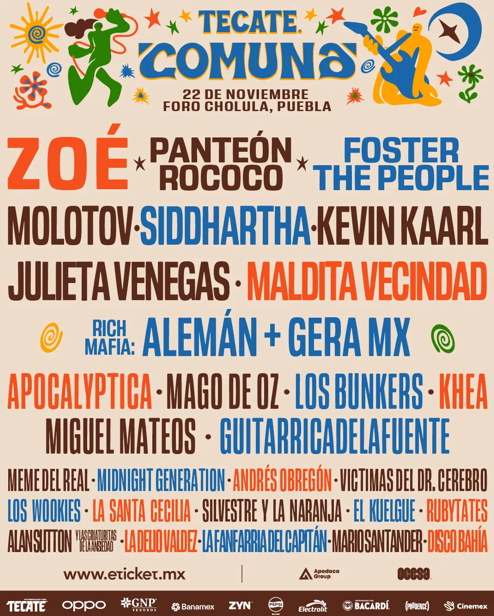 Tecate Comuna 2025: el festival más grande de Puebla vuelve con un cartel encabezado por Zoé, Foster the People y Julieta Venegas